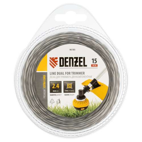Леска для триммера  2,4 мм х15 м, двухкомп, квадратная витая EXTRA CORD  Denzel (96185) блистер