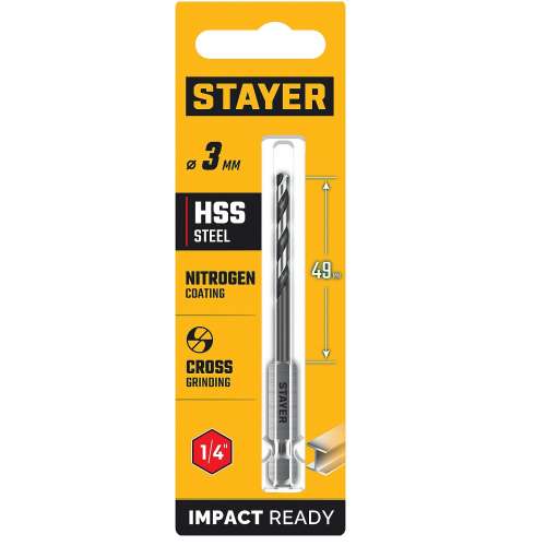 Сверло по металлу  3,0 мм, HEX-1/4" для шуруповерта  STAYER (29603-3)