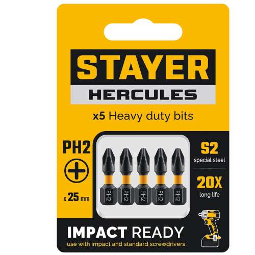 Биты  РН 2/25 торсионные кованые (наб. 5 шт) HERCULES  STAYER (26231-2-25-5)