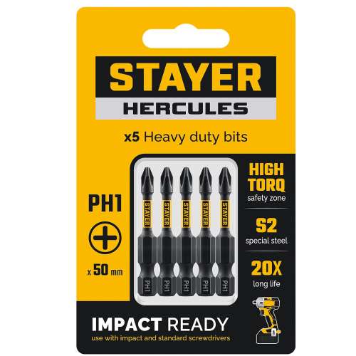 Биты  РН 1/50 торсионные кованые (наб. 5 шт) HERCULES  STAYER (26231-1-50-5)