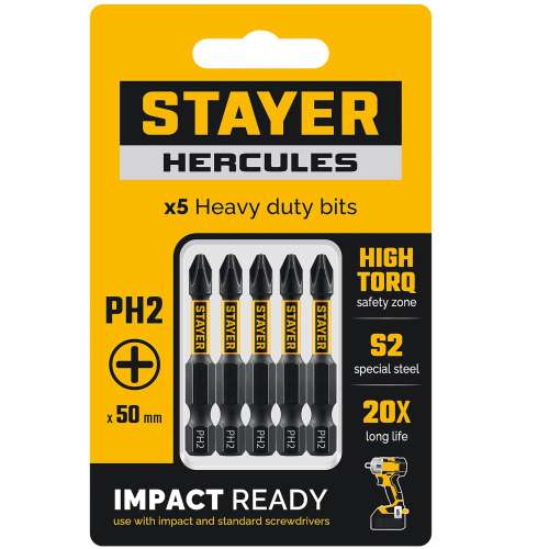 Биты  РН 2/50 торсионные кованые (наб. 5 шт) HERCULES  STAYER (26231-2-50-5)