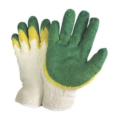 Перчатки Х/Б двойной облив, латексные, 13 класс, желто-зеленые