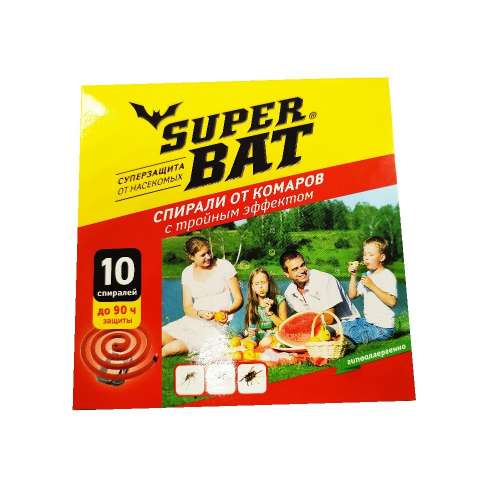 Спирали "SuperBAT" ТРОЙНОЙ ЭФФЕКТ от комаров, мух, ос (уп. 10 шт) красные