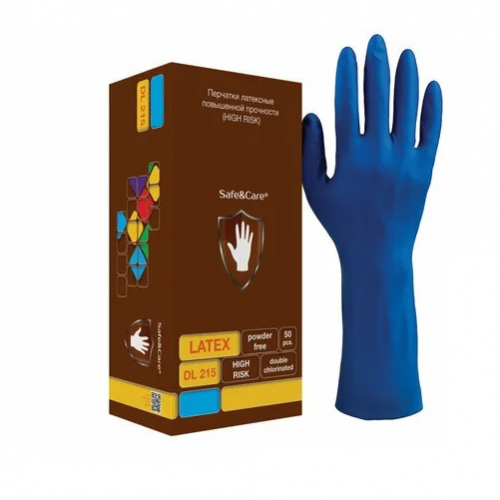 Перчатки латексные повышенной прочности "Safe&Care" синие "M" 50 шт (DL 215) коробка