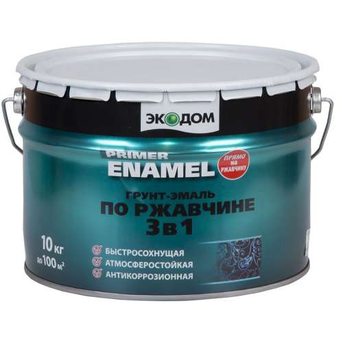Грунт-эмаль по ржавчине 3 в 1 "ЭКОДОМ" зеленый мох 10 кг (RAL 6005)