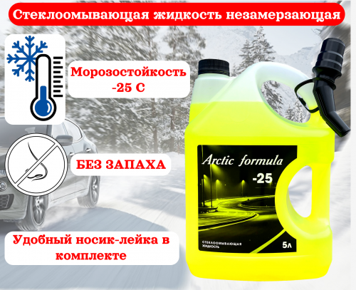 Жидкость стеклоомывающая (незамерзайка) (-25`С) 5 л, канистра С ЛЕЙКОЙ (Arctic formula)