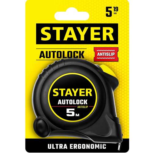 Рулетка STAYER "AUTOLOCK" обрезин, автостоп  5 м/19 мм (2-34126-05-19)
